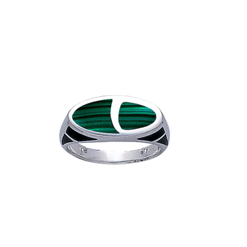 Modern Oval Shape Inlaid Silver Ring with Side Motif TR3379 - Jewelry